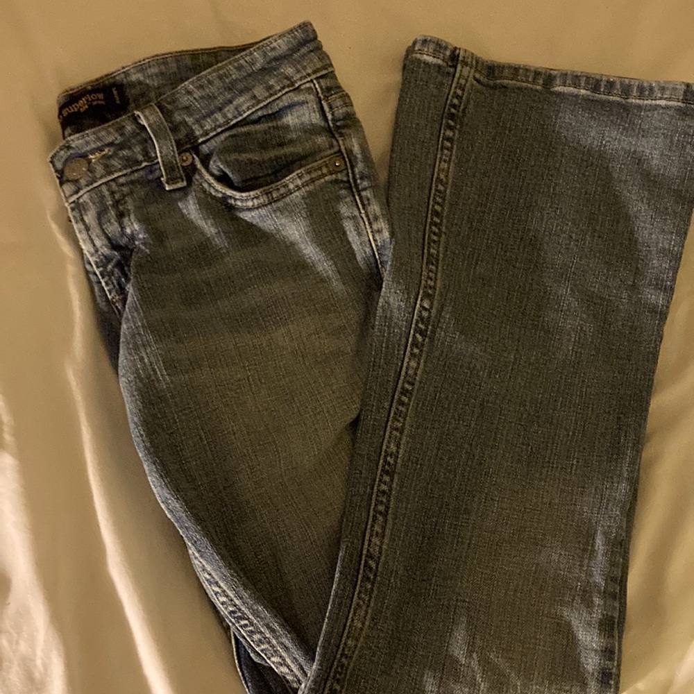 1 short, flare leg, soft denim